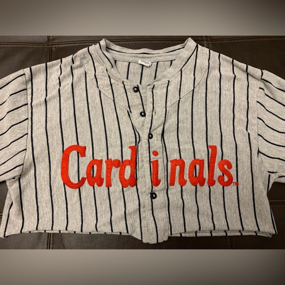Old-Timey St Louis Cardinals Button Down Tshirt Jersey Cropped - Picture 2 of 4